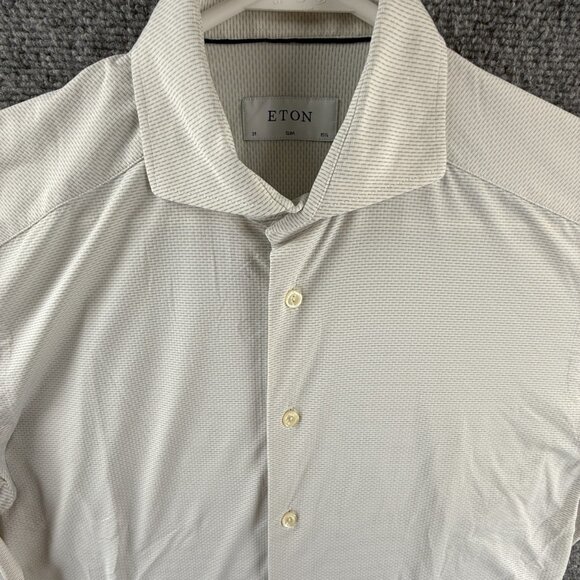 Eton Romania Nylon Spandex Gray Geometric Slim Two-Way Stretch 15.5 Elegant Work - Picture 1 of 16